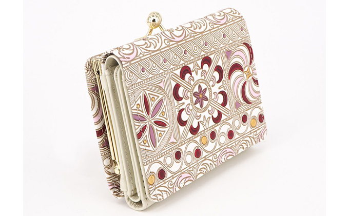 【文庫屋大関】三つ折りミニ財布　錦紗（ピンク）【皮革工芸品】 ファッション 小物 民芸品 お札 カード 小銭 手のひらサイズ コンパクト 大人かわいい 牛革 手作り 国産