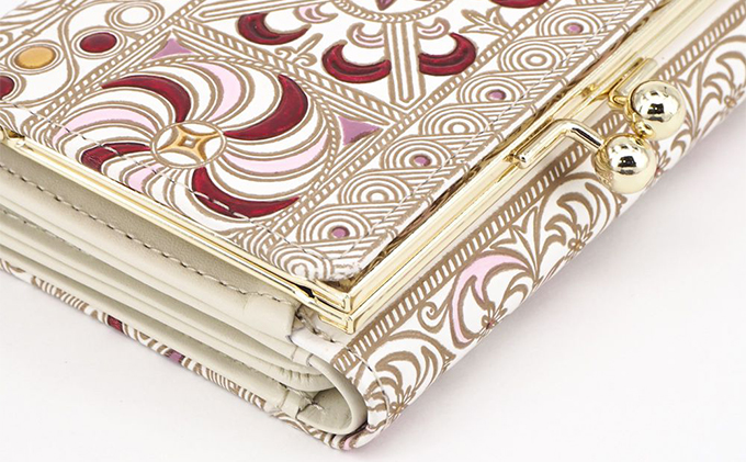 【文庫屋大関】三つ折りミニ財布　錦紗（ピンク）【皮革工芸品】 ファッション 小物 民芸品 お札 カード 小銭 手のひらサイズ コンパクト 大人かわいい 牛革 手作り 国産