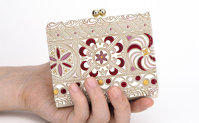 【文庫屋大関】三つ折りミニ財布　錦紗（ピンク）【皮革工芸品】 ファッション 小物 民芸品 お札 カード 小銭 手のひらサイズ コンパクト 大人かわいい 牛革 手作り 国産