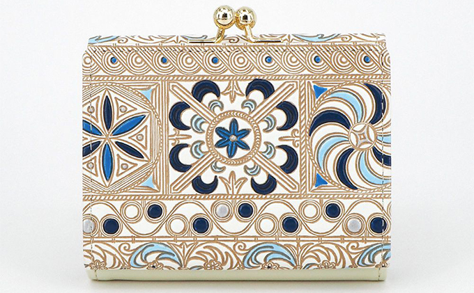 【文庫屋大関】三つ折りミニ財布　錦紗（青）【皮革工芸品】 ファッション 小物 民芸品 お札 カード 小銭 手のひらサイズ コンパクト 大人かわいい 牛革 手作り 国産