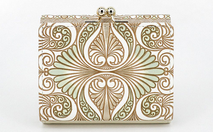 【文庫屋大関】三つ折りミニ財布　ロカイユ（ペールカーキ）【皮革工芸品】 ファッション 小物 民芸品 お札 カード 小銭 手のひらサイズ コンパクト 大人かわいい 牛革 手作り 国産