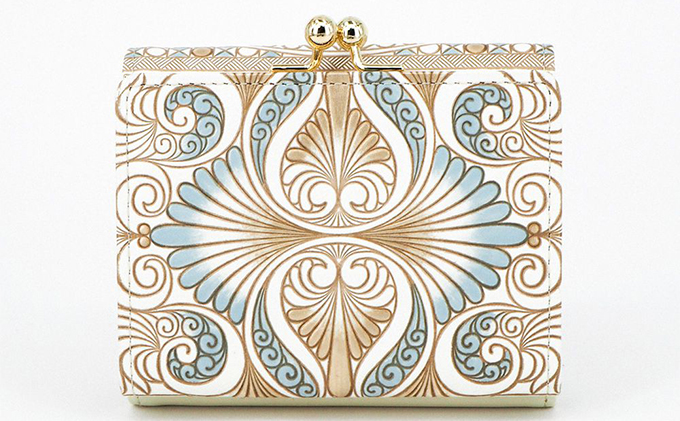 【文庫屋大関】三つ折りミニ財布　ロカイユ（ブルーグレー）【皮革工芸品】 ファッション 小物 民芸品 お札 カード 小銭 手のひらサイズ コンパクト 大人かわいい 牛革 手作り 国産