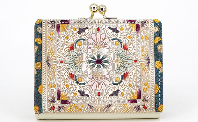 【文庫屋大関】三つ折りミニ財布　黄金のタピ【皮革工芸品】 ファッション 小物 民芸品 お札 カード 小銭 手のひらサイズ コンパクト 大人かわいい 牛革 手作り 国産