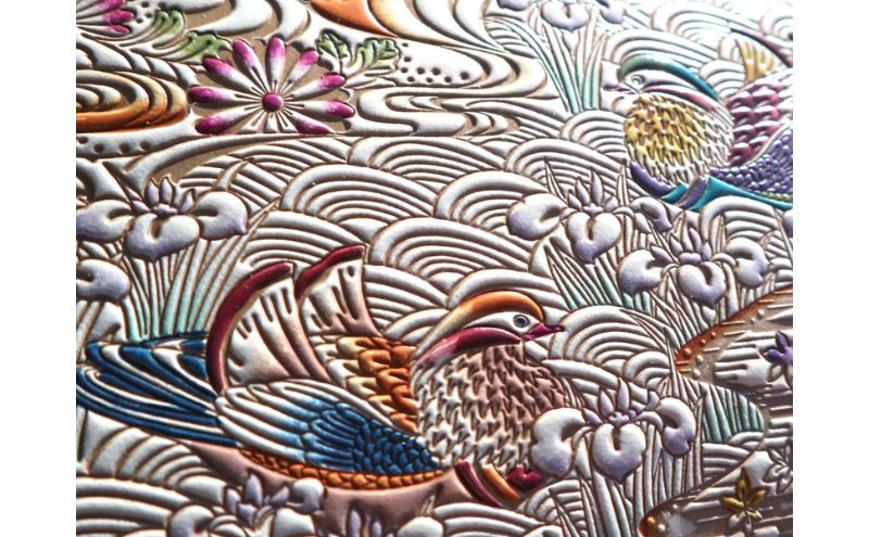 【文庫屋大関】パーソナルホルダー　おしどり【皮革工芸品】 雑貨 日用品 ブックカバー パスポートケース 貴重品入れ マルチケース シンプル 和風 革小物