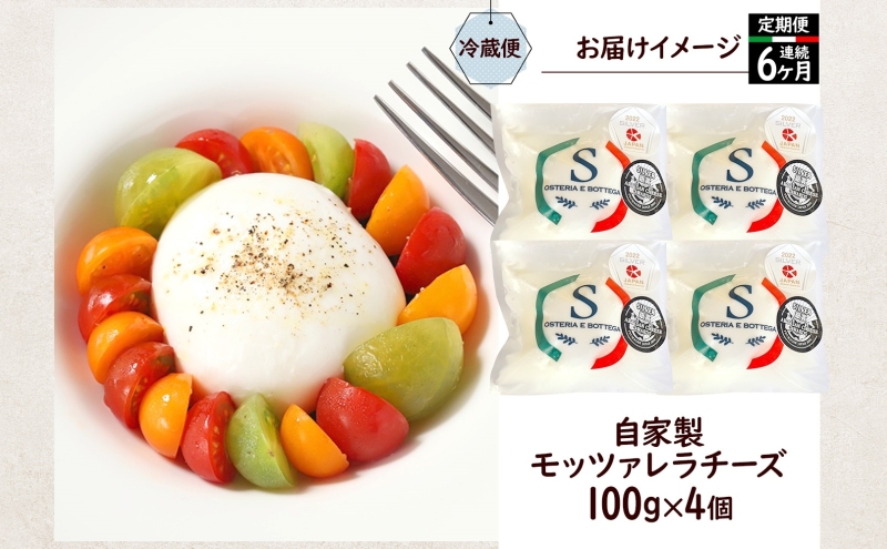 6ヶ月定期便 出来立て新鮮 モッツァレラチーズ100g  ×  4個セット 茅ケ崎産 加工食品 乳製品 チーズ 出来立て 神奈川県産 モッツァレラ 手作り Osteria e Bottega S 神奈川県 湘南 茅ケ崎 フレッシュチーズ  おつまみ ピザ
