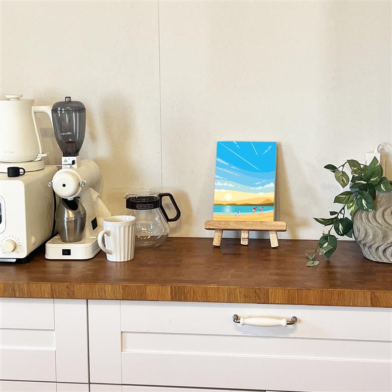 湘南・茅ヶ崎で描く、海を感じるイラストアート 『 湘南ランドスケープ02：ひこうき雲 』　キャンバスアートパネル（小） /絵画 風景 犬 猫