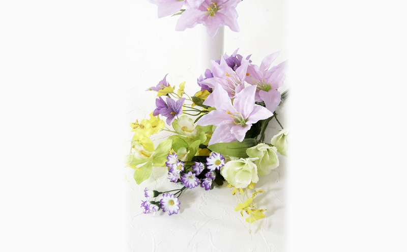 【造花・アーティフィシャルフラワー 仏花・供花】百合とシンビジウムの墓花（左右1対セット）