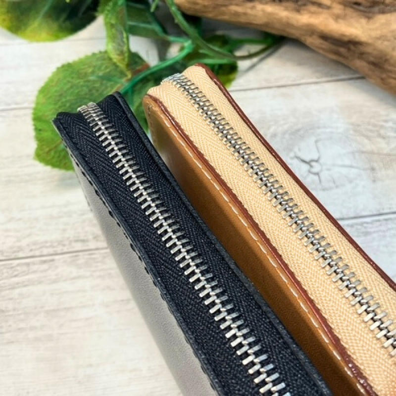 【ヌメ革】フルラウンドファスナーコインケース(ヌメ・クロ) 牛革 ヌメ革 ハンドメイド クロ