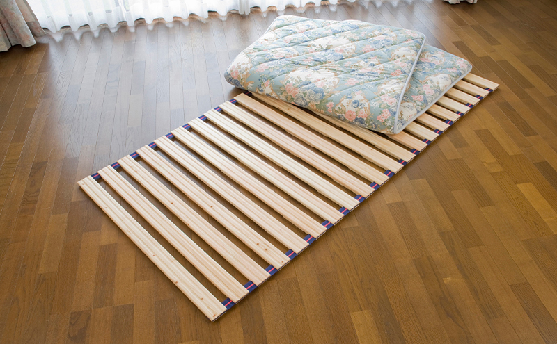 【ひのきロールベッド シングル】 布団・マットレス兼用 ヒノキすのこマット コンパクト収納式 総桧仕様