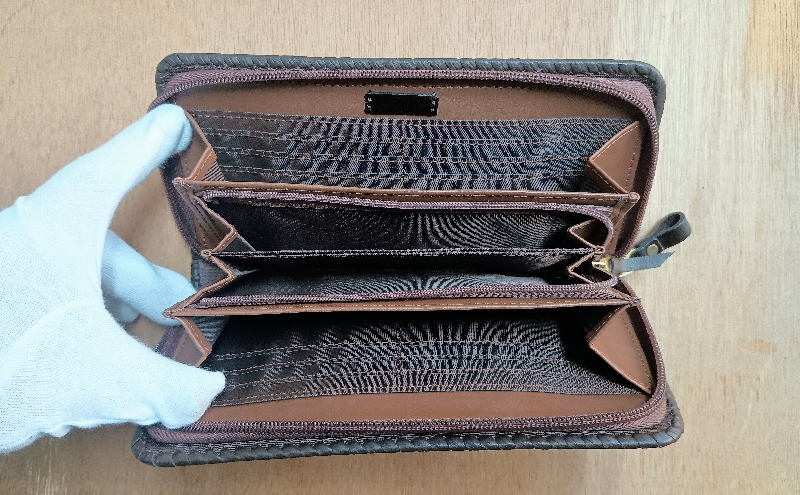 ☆世界にひとつだけ☆ L型小銭入れ付きファスナー財布☆ねこ☆ パールスカイブルー 山羊革 財布 お財布 長財布