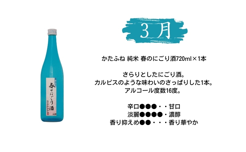 かたふね 季節の定期便 720ml6種【全6回】酒 アルコール 本醸造 純米 吟醸 にごり酒 芳醇 本生 ギフト 新潟