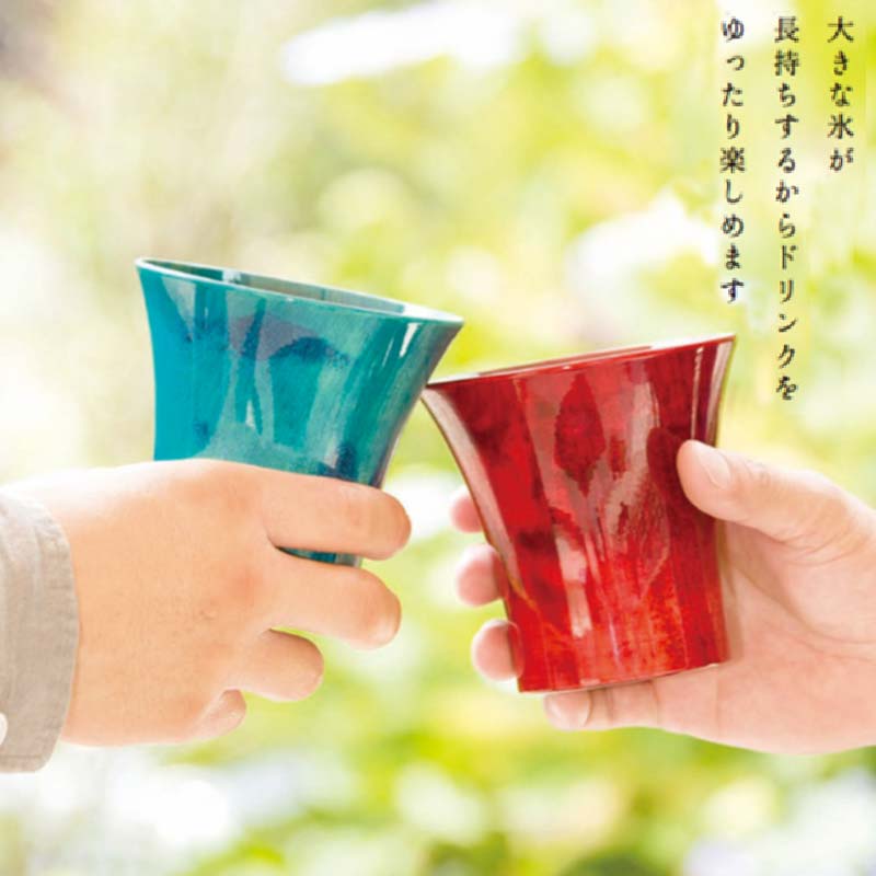 クールカップカラフル ペアセット ブルー レッド ペアセット 化粧箱入り 天然木 栃 2個 セット 木製 漆器 カップ コップ 保冷 保湿     伝統工芸 工芸品  復興 震災 コロナ 能登半島地震復興支援 北陸新幹線 F6P-0086