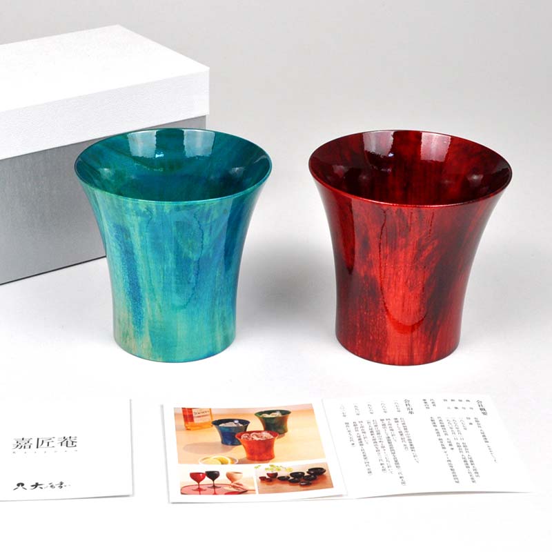 クールカップカラフル ペアセット ブルー レッド ペアセット 化粧箱入り 天然木 栃 2個 セット 木製 漆器 カップ コップ 保冷 保湿     伝統工芸 工芸品  復興 震災 コロナ 能登半島地震復興支援 北陸新幹線 F6P-0086