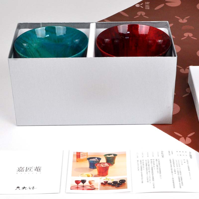 クールカップカラフル ペアセット ブルー レッド ペアセット 化粧箱入り 天然木 栃 2個 セット 木製 漆器 カップ コップ 保冷 保湿     伝統工芸 工芸品  復興 震災 コロナ 能登半島地震復興支援 北陸新幹線 F6P-0086