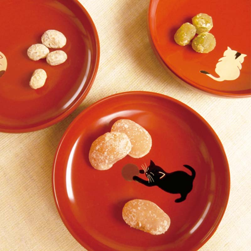 山中漆器 手描きまめ皿 にゃんこ 3枚 セット まめ皿 皿 お皿 取り皿 ねこ 猫 漆器 伝統工芸 工芸品 国産 日本製  テーブルウェア インテリア 復興 震災 コロナ 能登半島地震復興支援 北陸新幹線 F6P-2366