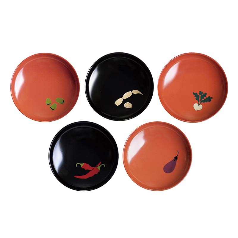 山中漆器 手描きまめ皿 福やさい 5枚 セット まめ皿 皿 お皿 取り皿 福豆 茄子 唐辛子 かぶら 蓮根 野菜 漆器 伝統工芸 工芸品 インテリア 復興 震災 コロナ 能登半島地震復興支援 北陸新幹線 F6P-2367