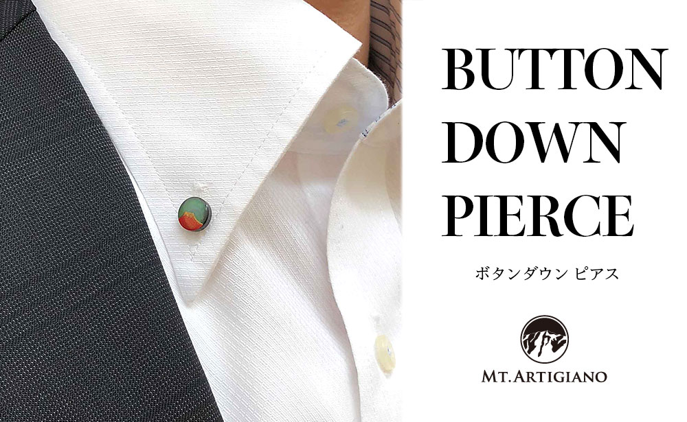 ボタンダウンピアス Japan 赤富士 富士山 黒蝶貝 漆 蒔絵 ドレスピアス ピンブローチ タイタック アクセサリー 伝統工芸 工芸品 日本製 うるしアート 復興 震災 コロナ 能登半島地震復興支援 北陸新幹線