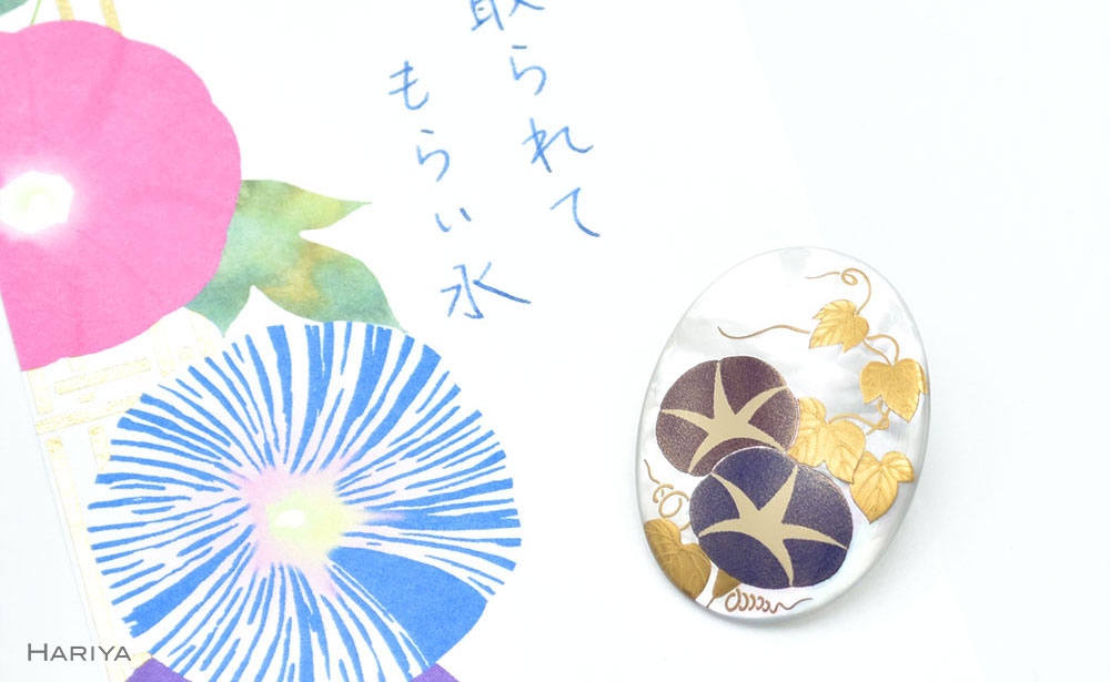 朝顔蒔絵 白蝶貝ブローチ F6P-1138