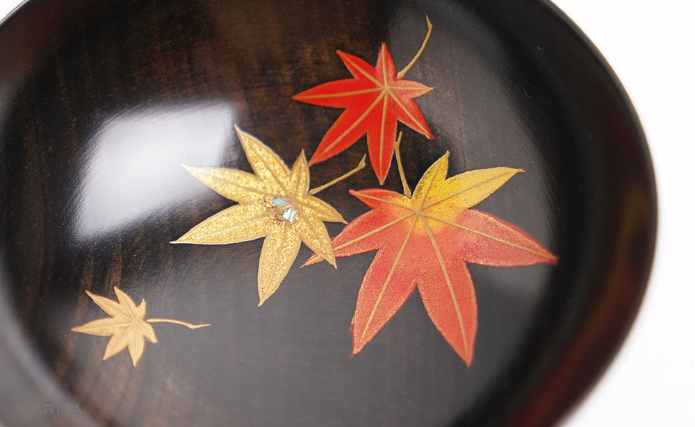 山中漆器の蒔絵 漆塗り 栃盃 紅葉 黒摺り 酒器 盃 蒔絵 漆器 父