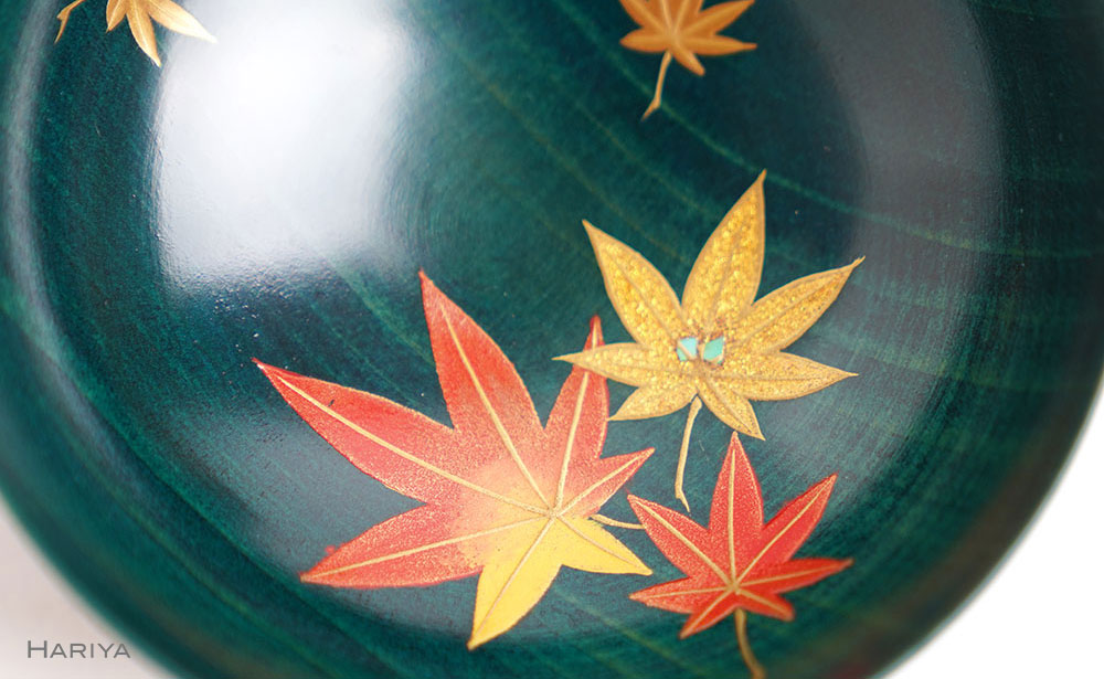 山中漆器の蒔絵 漆塗り 栃盃 紅葉 緑摺り 酒器 盃 蒔絵 漆器 父