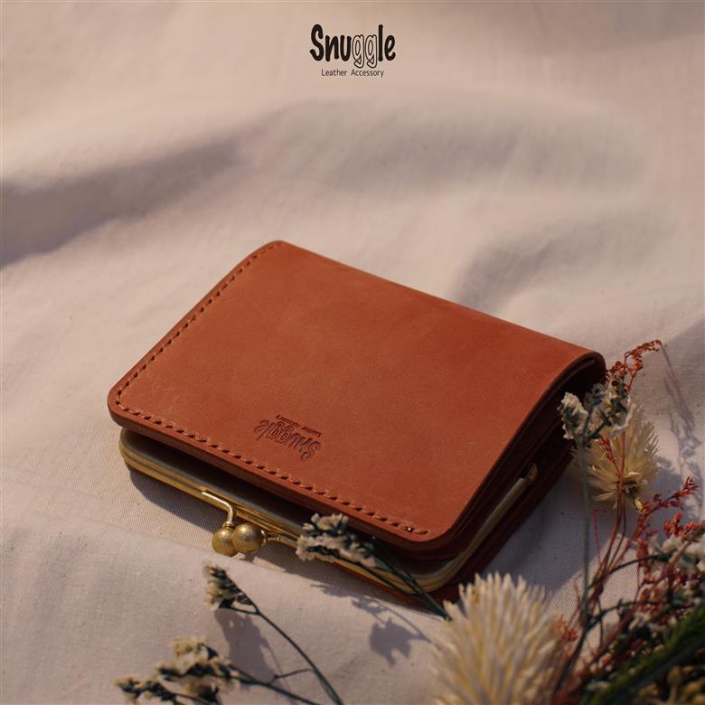 【4色展開】がま口ショートウォレット　通常タイプ　革小物　ハンドメイド　手縫い　一点物　財布　スナッグルレザー　青緑