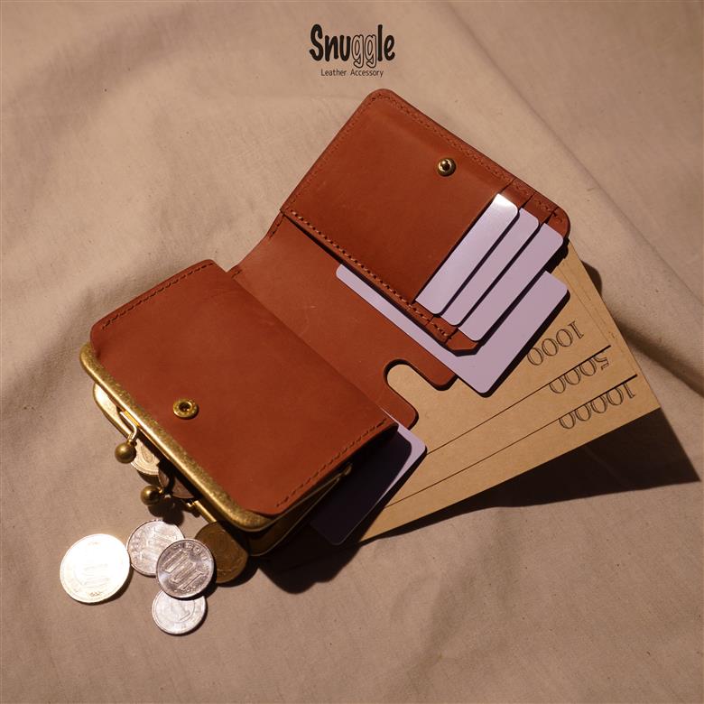 【4色展開】がま口ショートウォレット　通常タイプ　革小物　ハンドメイド　手縫い　一点物　財布　スナッグルレザー　青緑