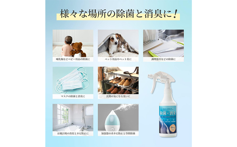 微酸性次亜塩素酸水　ZIACREA（ジアクレア）100ppm 【詰め替えボトル500ml×2本】除菌 消臭 ウイルス対策