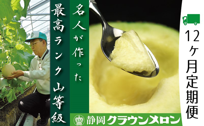 メロン 定期便 12ヶ月 クラウンメロン 山等級 名人 1玉 フルーツ 果物 高級フルーツ フルーツ定期便 マスクメロン 青肉 静岡メロン 静岡県 浜松市 12回 定期