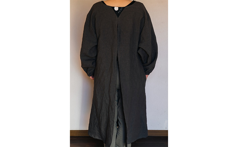 wappougi 麻ワンピース　割烹着　チャコールグレー（サイズ：フリー）