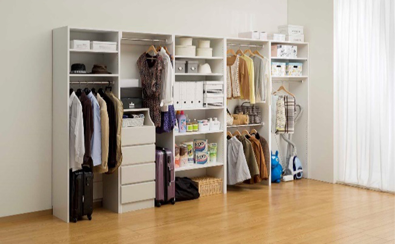 高さ2m壁面2段ハンガーラック　幅80cmホワイト