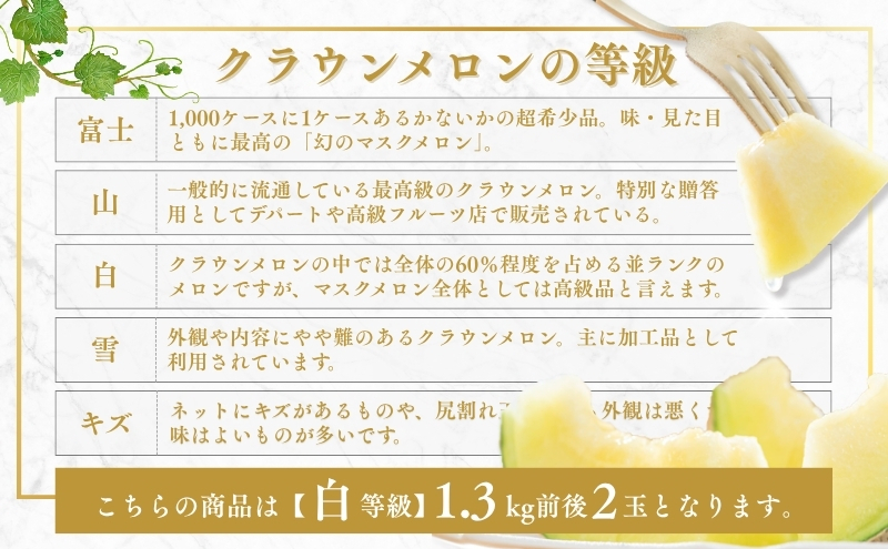 クラウンメロン【並（白等級）】中玉（1.3kg前後）2玉入り