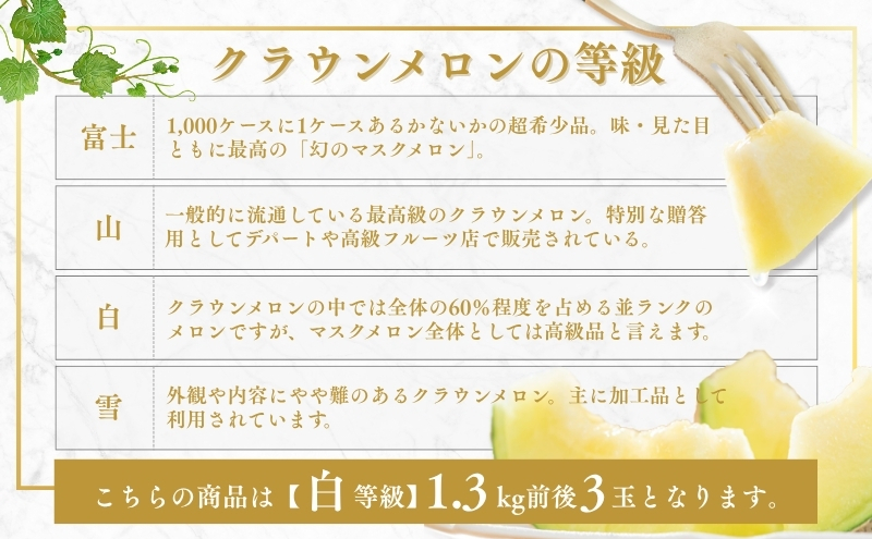 クラウンメロン【並（白等級）】中玉（1.3kg前後）3玉入り