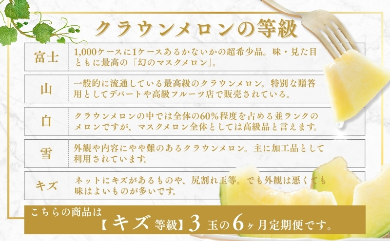 【6か月定期便】クラウンメロン 訳あり3玉