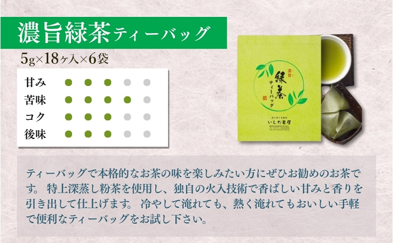 濃旨緑茶 ティーバッグ 6袋 (5g×18ヶ入×6) セット 詰め合わせ 緑茶 水出し緑茶 お茶 茶 日本茶 深蒸し茶 茶葉 静岡茶 煎茶 お茶っぱ 粉茶 静岡のお茶 飲料 飲み物 ドリンク ティーバック 静岡 静岡県 森町