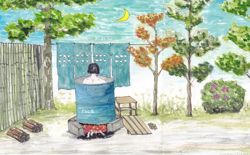 体験型民泊2名 Mコース宿泊券 ドラム缶風呂＆囲炉裏バーベキュー 民泊 薪割り 体験 自然 バーベキュー 露天風呂 愛知県 日進市