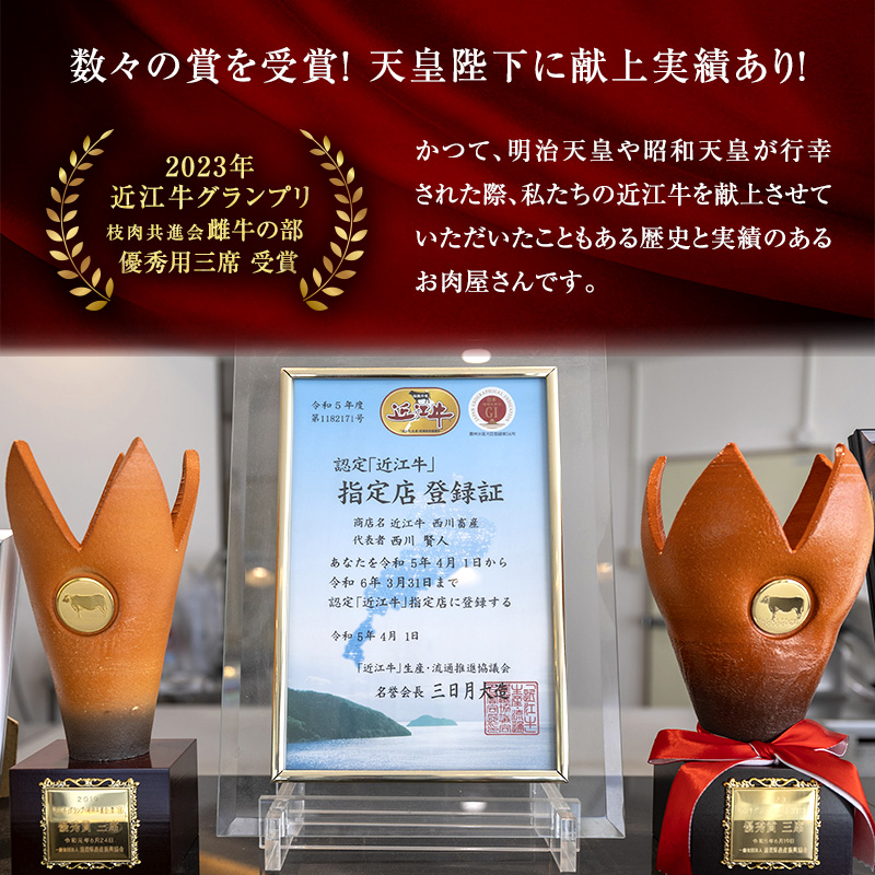 【近江牛　西川畜産】【3か月定期便】近江牛A5ランク雌牛　毎月違う肉が届く!近江牛味わいセット