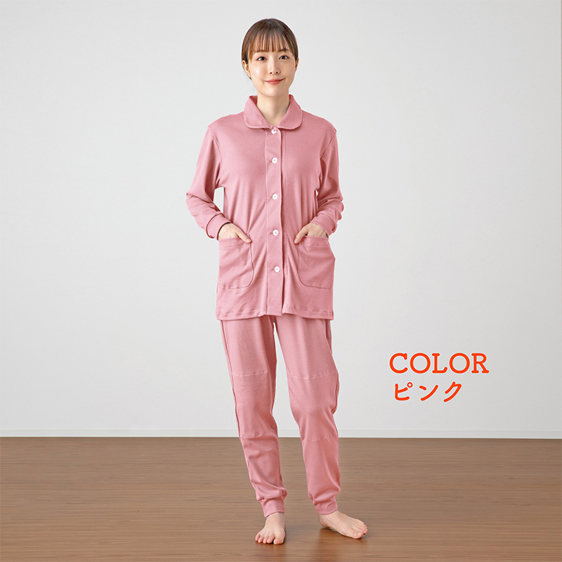 ヒートコットン　レディースパジャマ　Lサイズ（ピンク、ラベンダーブルー） ルームウエア パジャマ 婦人用 婦人 選べる カラー 伸縮性 ニット素材 ピンク