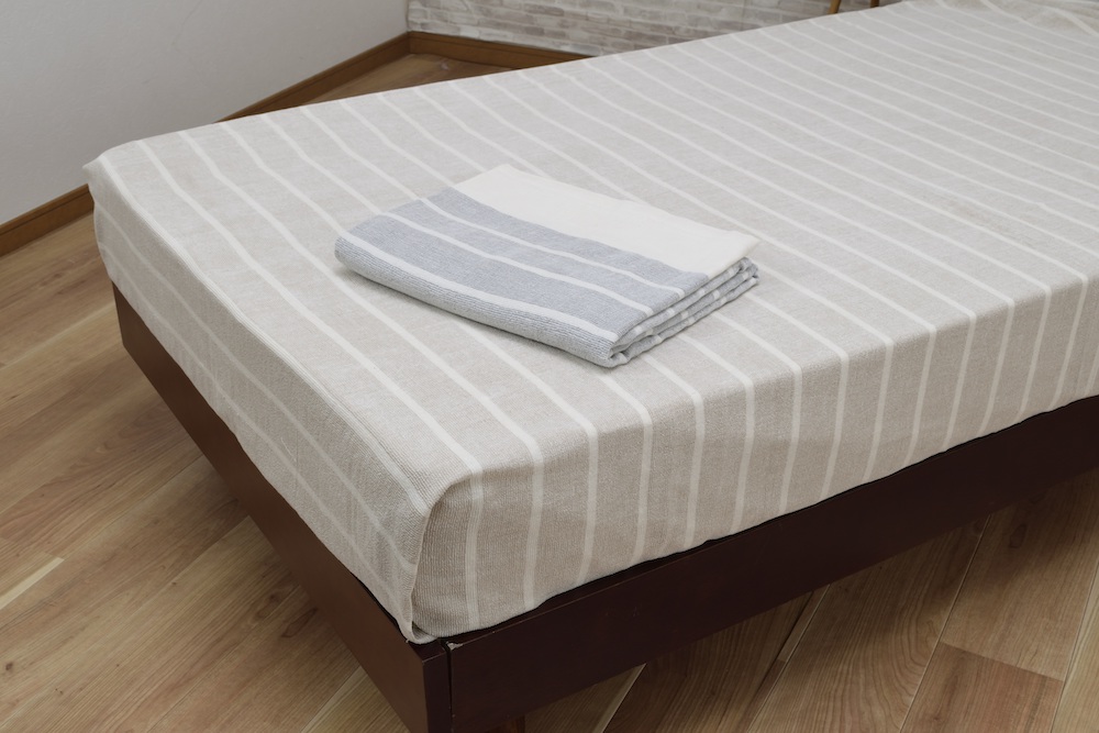 オーガニックコットン タオルシーツ シングル 145×230cm しまふわ ベージュ SNS-12BE [4794]