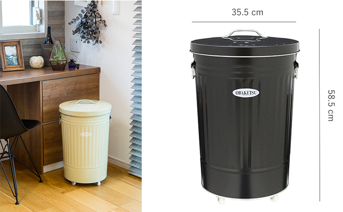 ＜オバケツ＞バケツ職人が作るダストボックス・42L・キャスター付／純国産 インテリア【緑】