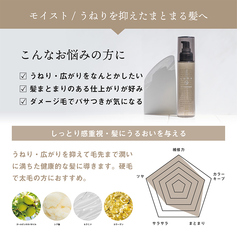 LUTY ルーティー ヘアオイル モイスト 30ml ヘアケア しっとり 天然由来成分配合 硬毛 太毛 くせ うねり 広がり ダメージ 優しい香り