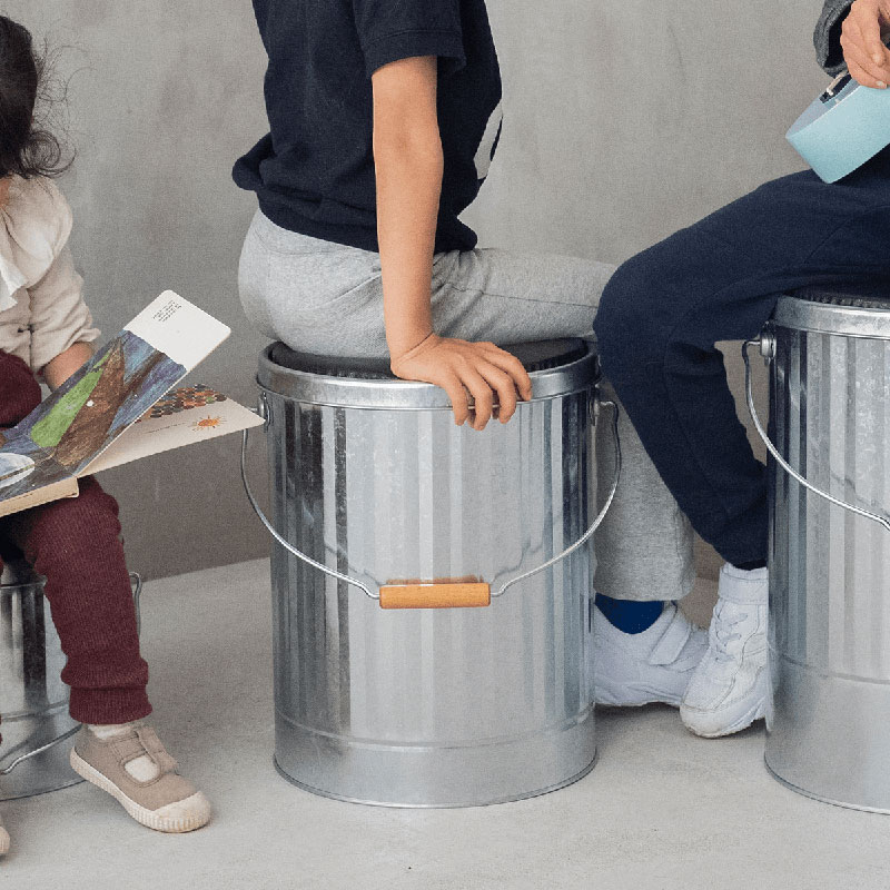 クッション付きスツール缶M　シルバー　インテリア 収納 椅子 スツール おしゃれ