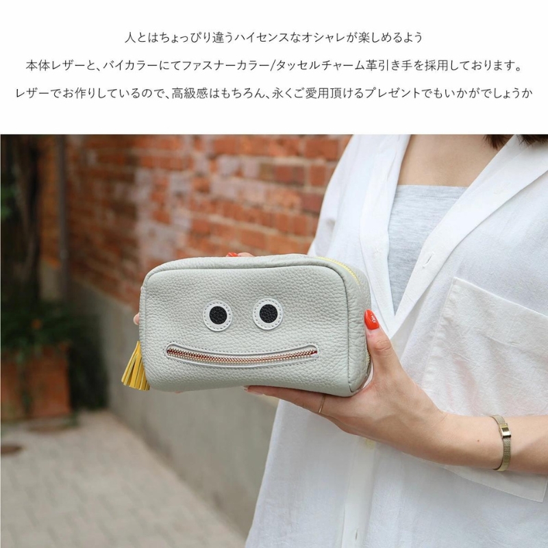 【通しマチ/ニッコリポーチLAERGE/全20色】毎日の相棒♪定番/通しマチ仕様のふっくらモンスターマルチポーチ レディース 化粧ポーチ コスメ メイク 大容量 マルチ 大きめ 機能的 プレゼント　ブラック