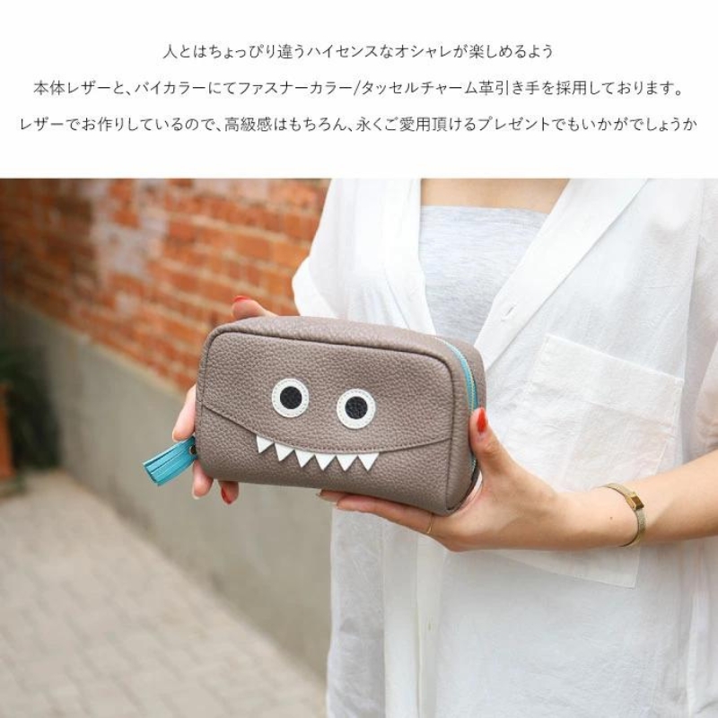 【通しマチ/モンスターポーチLAERGE/全20色】毎日の相棒♪定番/通しマチ仕様のふっくらモンスターマルチポーチ レディース 化粧ポーチ コスメ 大容量 マルチ 大きめ 機能的 プレゼント トラベル　オフホワイト