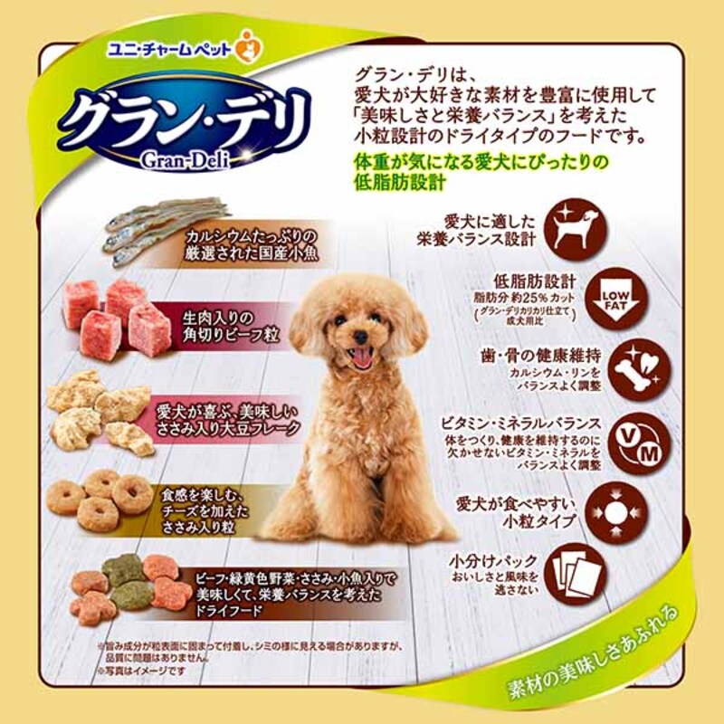 グラン・デリ カリカリ仕立て 成犬用 低脂肪 味わいビーフ入りセレクト～脂肪分約25％カット～ 1.6kg×2袋 ペットフード ドッグフード 犬のごはん 犬用フード 犬 ペット ドライ ユニ・チャーム ペット ユニ・ケアー