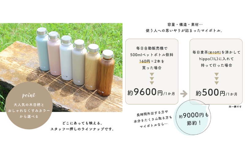 ステンレスボトル 1000ml hippo(ヒッポ) ミルク缶型 ウッドナチュラル
