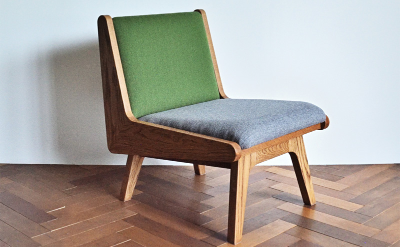 イージーチェア 02 グレー×グリーン 椅子 イス いす チェア 家具 ひとり掛け シンプル お洒落 モダニズム 緑 グリーン グレー オーク材 天然素材 オリジナル オカモトカグ 小野市 兵庫県