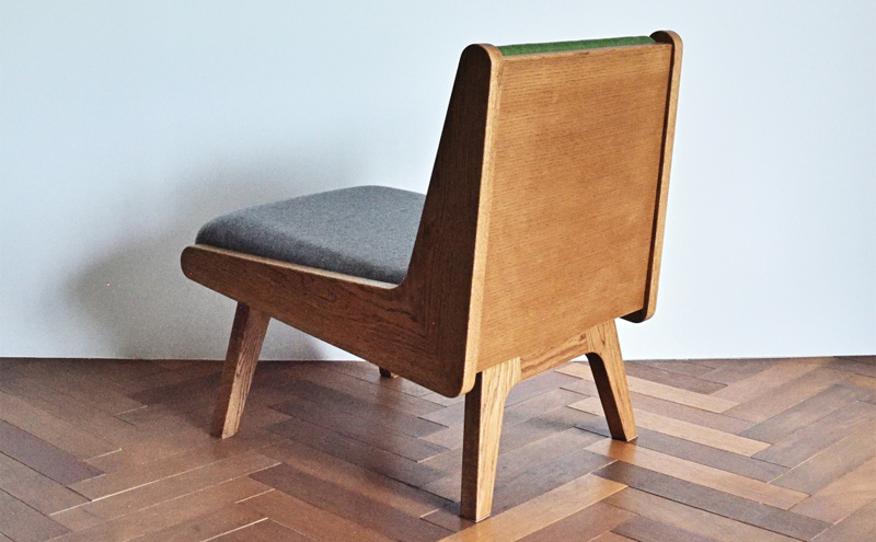 イージーチェア 02 グレー×グリーン 椅子 イス いす チェア 家具 ひとり掛け シンプル お洒落 モダニズム 緑 グリーン グレー オーク材 天然素材 オリジナル オカモトカグ 小野市 兵庫県