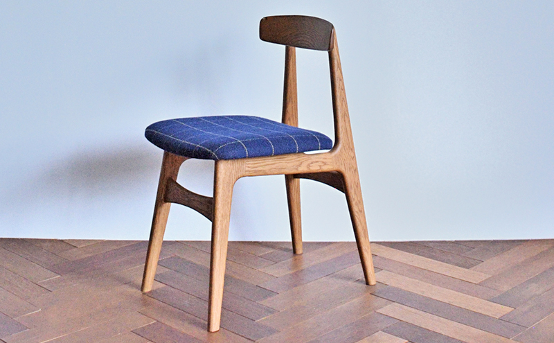 ワークチェア  紺チェック  インテリア 椅子 イス 木製 コンパクト シンプル デザイン オリジナル 兵庫県 小野市