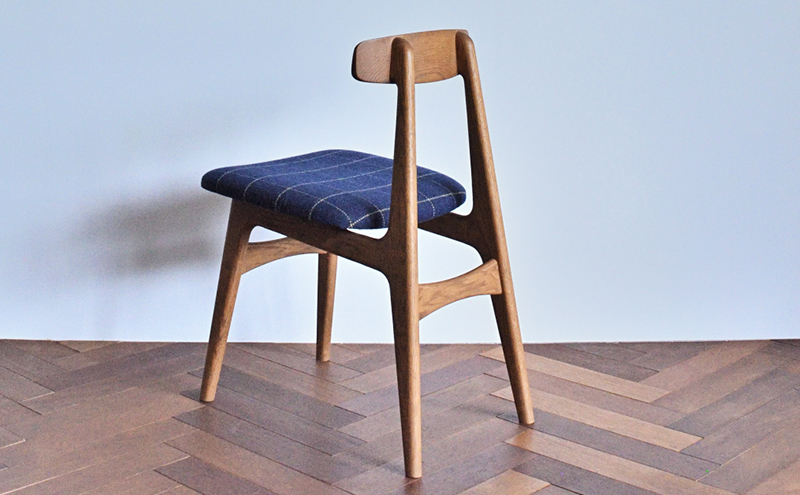 ワークチェア  紺チェック  インテリア 椅子 イス 木製 コンパクト シンプル デザイン オリジナル 兵庫県 小野市