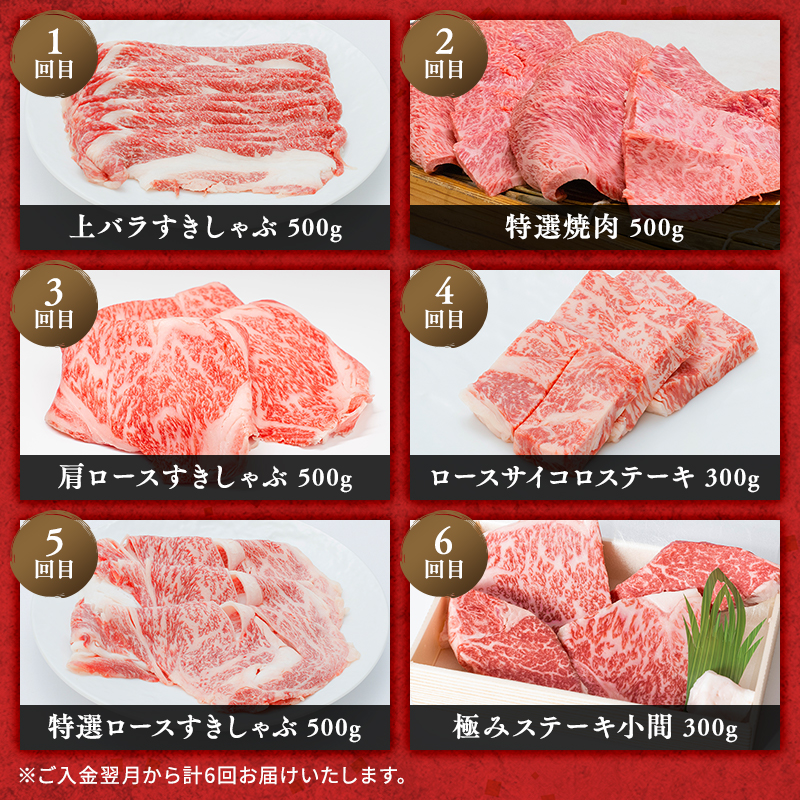 神戸ビーフ 神戸牛 牝 6か月連続 お届け 定期便 最高級セット 食べ比べ 焼肉 すき焼き しゃぶしゃぶ ステーキ 冷凍 肉 牛肉 すぐ届く